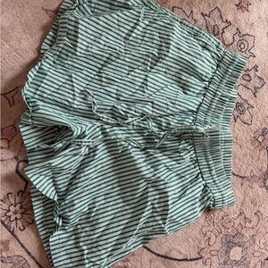H&M Women's High Waist Striped Shorts - Green and White